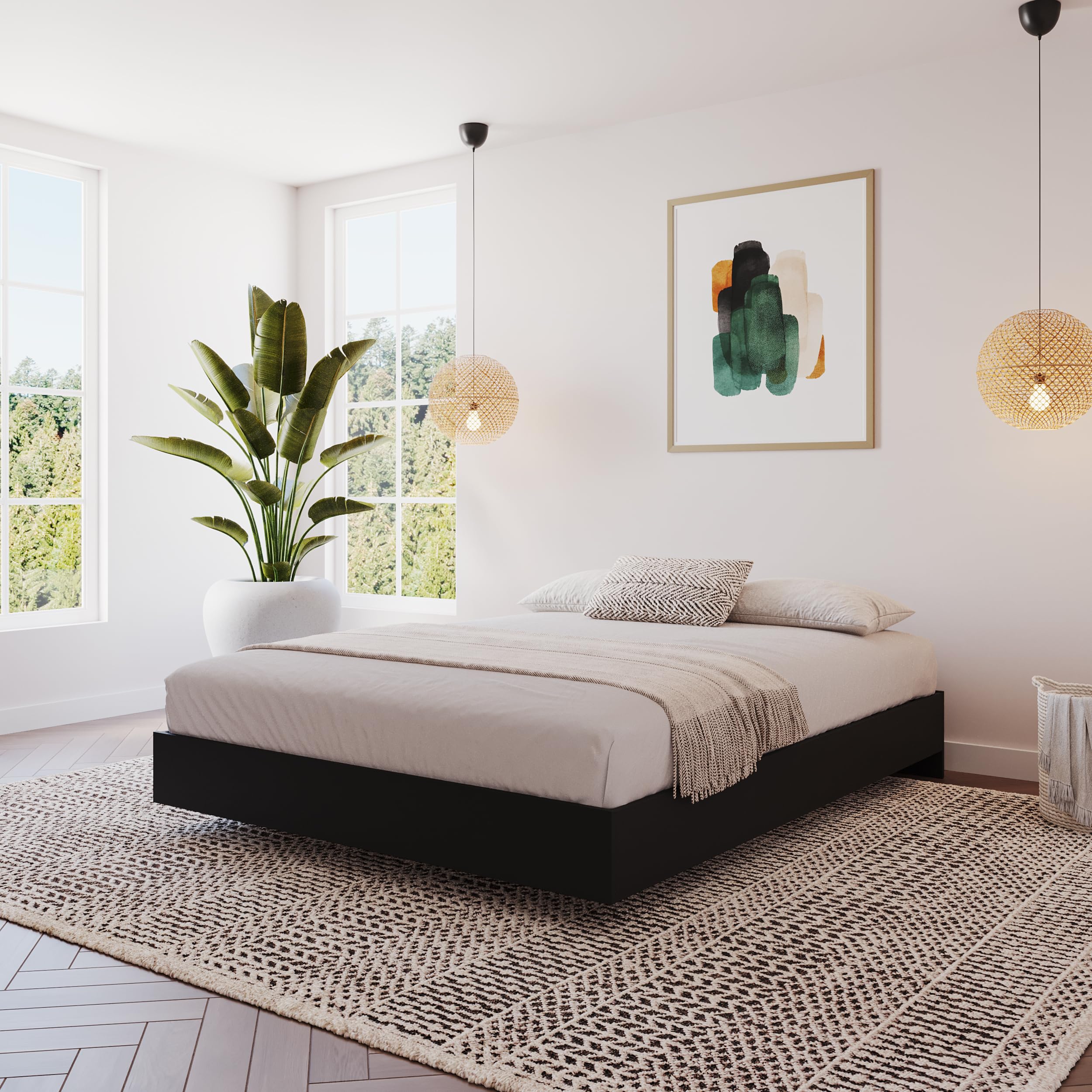 Platform Bed, Black, Queen