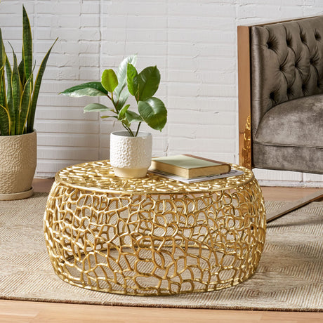 Modern Glamor Coffee Table Gold Decor Display Table Gorgeous Abstract Mesh