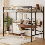 Twin Size Loft Bed with Desk, Multifunctional Metal Loft Bed Frame with Ladder and Full