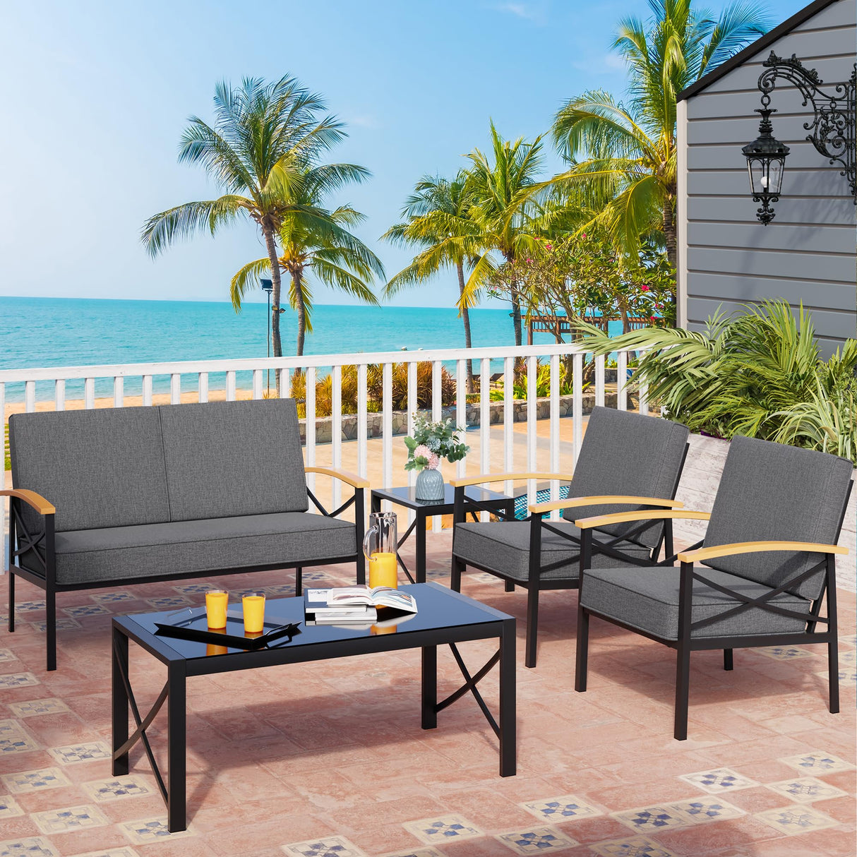 Modern Outdoor Sectional Sofa Set - Patio Seating Group with Waterproof Cushions