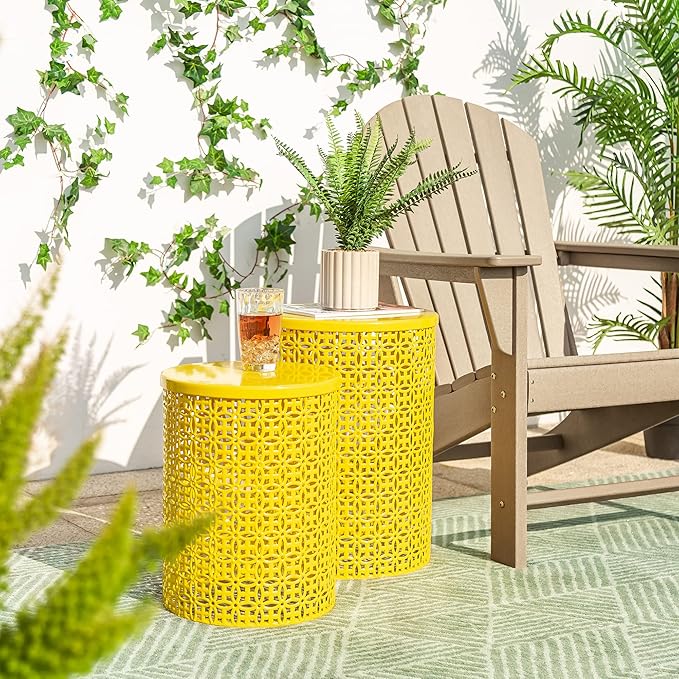 Outdoor Side Table Set of 2, Decorative Garden Stool for Indoor Outdoor Heavy Duty Metal