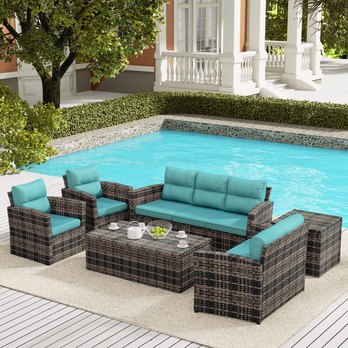 6-Piece Outdoor Furniture Conversation Sofa Set PE Rattan Wicker