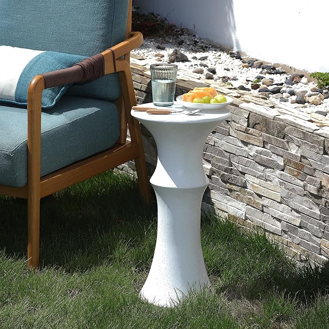 Outdoor Side Table, Decorative Garden Stool 14.5' Concrete Accent Table for Indoor