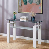 Wood Legs Modern Console Tables for Entryway Living Room Glass Narrow Console Table