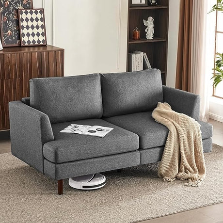 Loveseat Sofa 66" W, Deep Seat Sofa for Living Room, 2-Seat Mid Century Couch, Comfy Cloud Couch with Removable Upholstered Cushion Cover, Modern Sofa for Office, Apartment, Bedroom, Beige