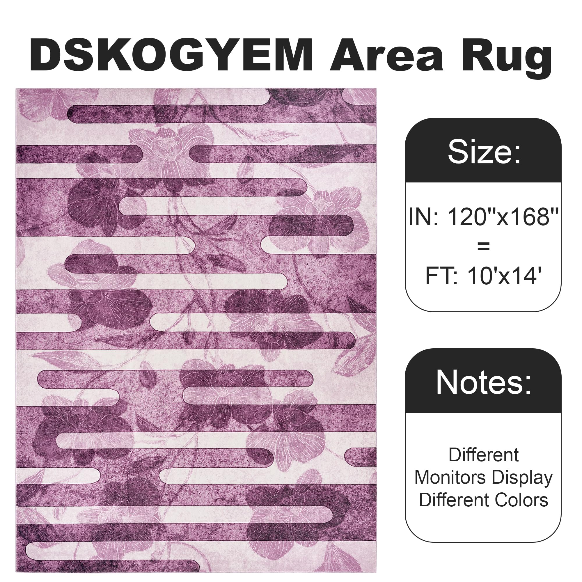 DSKOGYEM Abstract Modern Area Rug, Washable 10x14 Area Rugs with Non-Slip Backing, Ultra Thin Soft Wave Striped Rug for Living Room, Bedroom, Dining Room, Nursery (Purple/White)