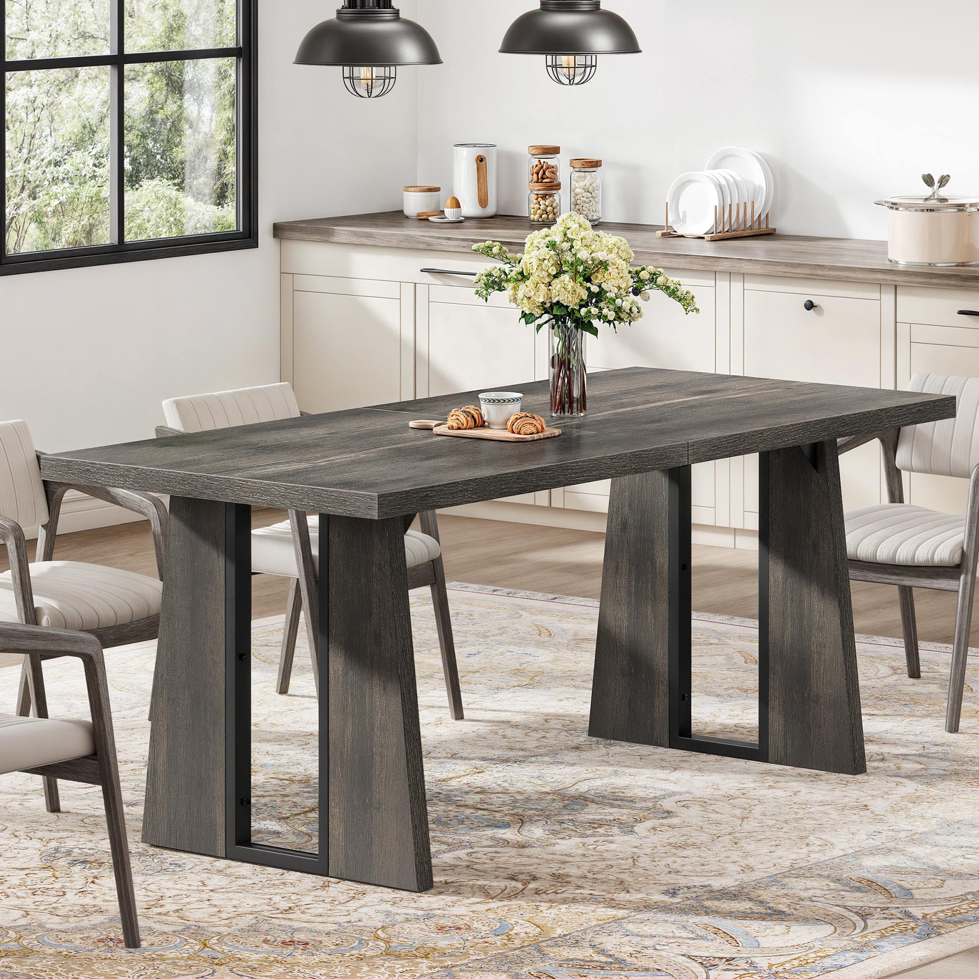 70.86 Inch Rectangle Dining Table for 6-8 People - Rustic Grey