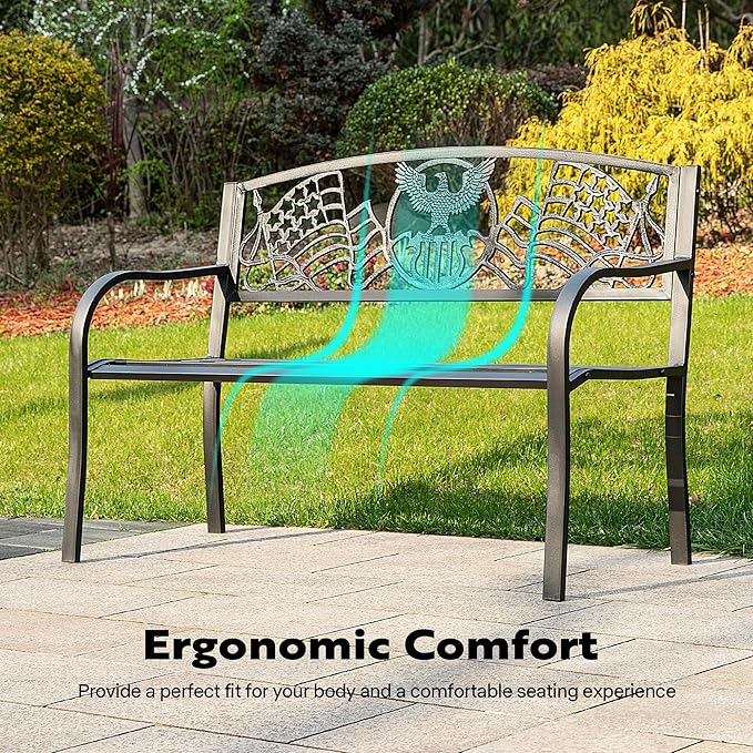 Outdoor Garden Bench Cast Iron Metal Frame Patio