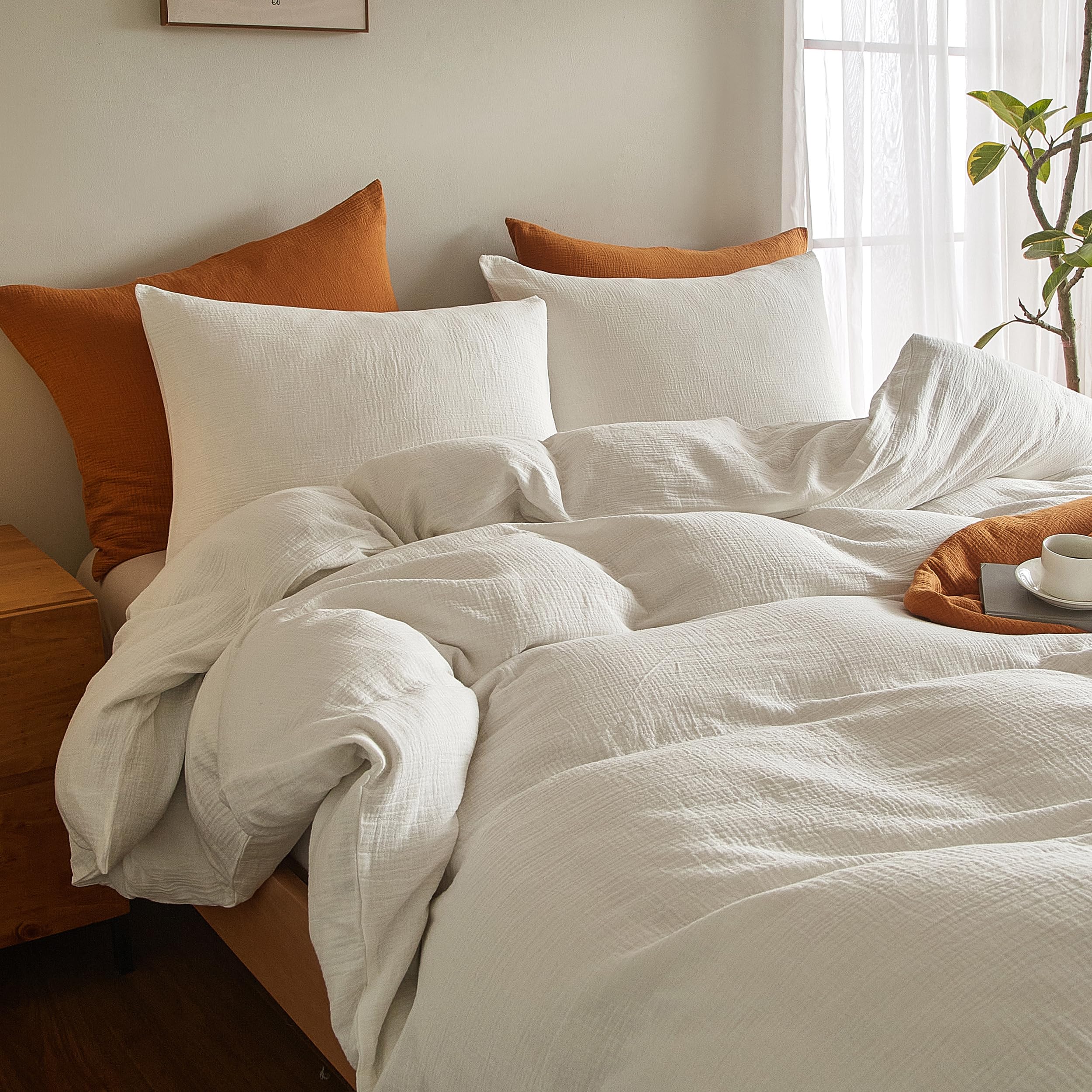 Muslin Duvet Cover Queen Size, 100% Washed Cotton Duvet Cover Set