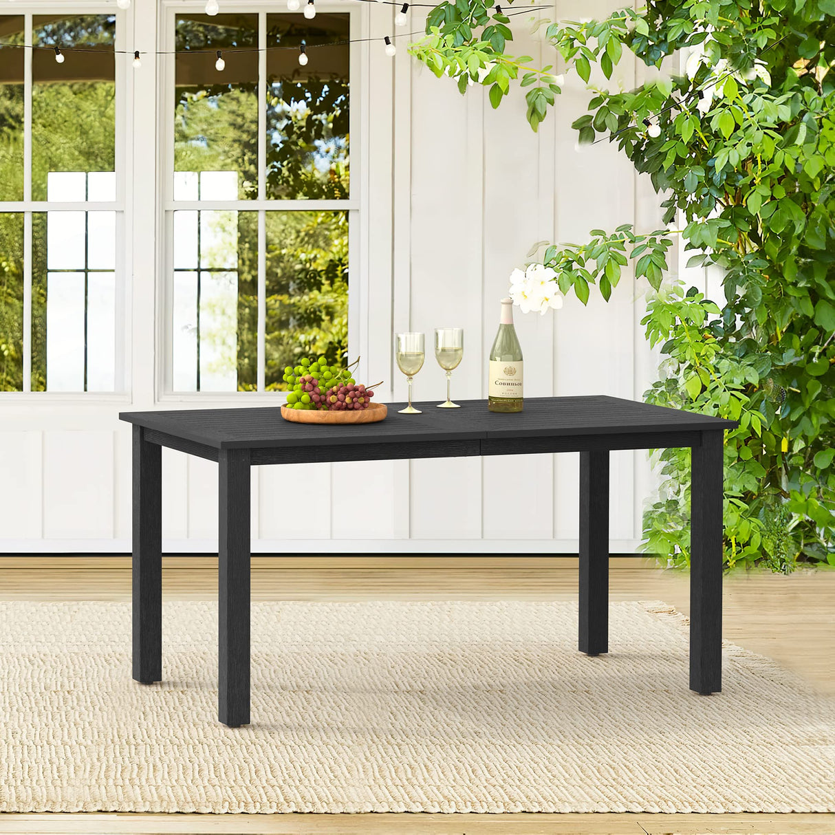6-Person HDPS Outdoor Dining Table, Weather-Resistant Rectangle Patio Dining Table