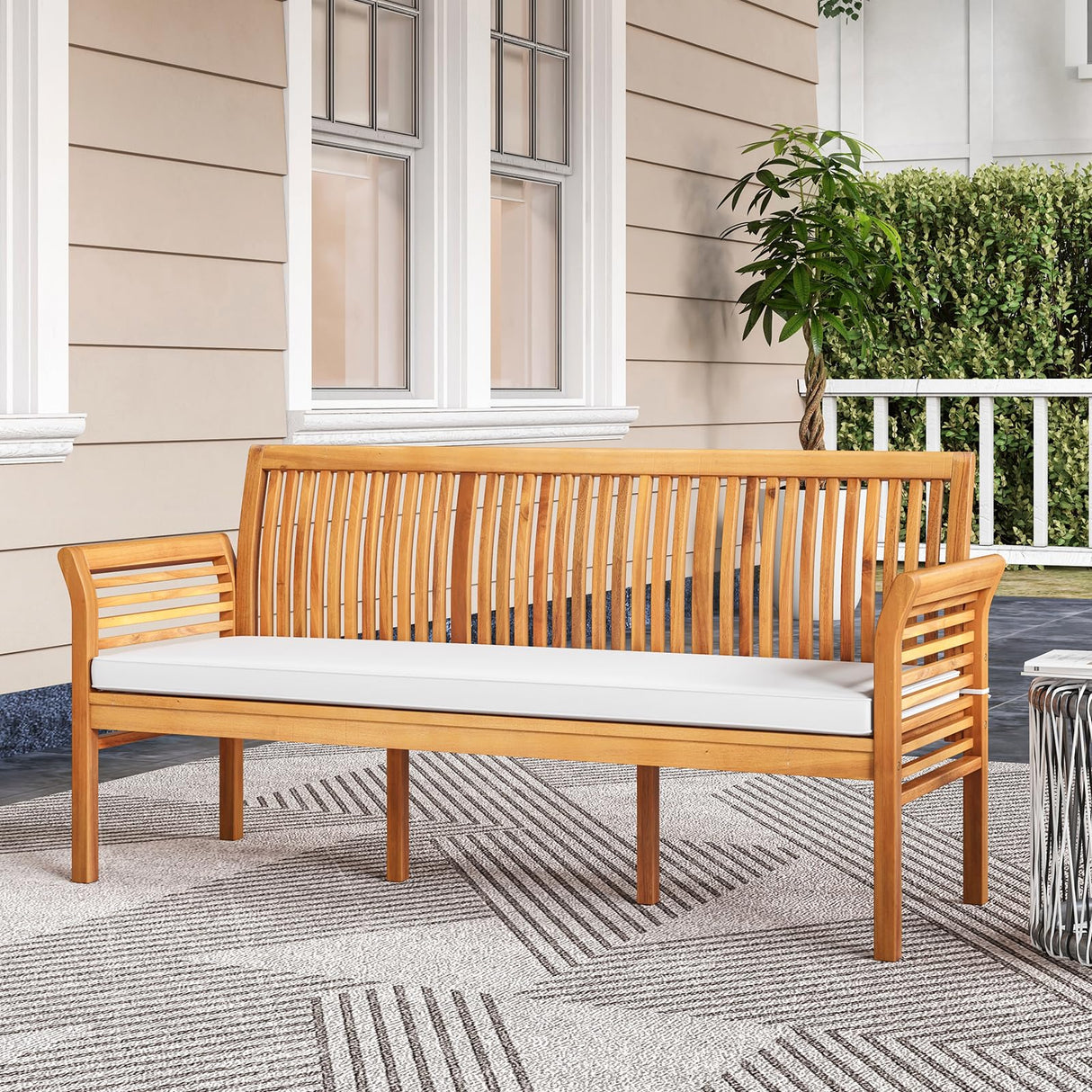 62.5’’ Outdoor Bench Acacia Wood - 3-Person Patio Bench w/Backrest
