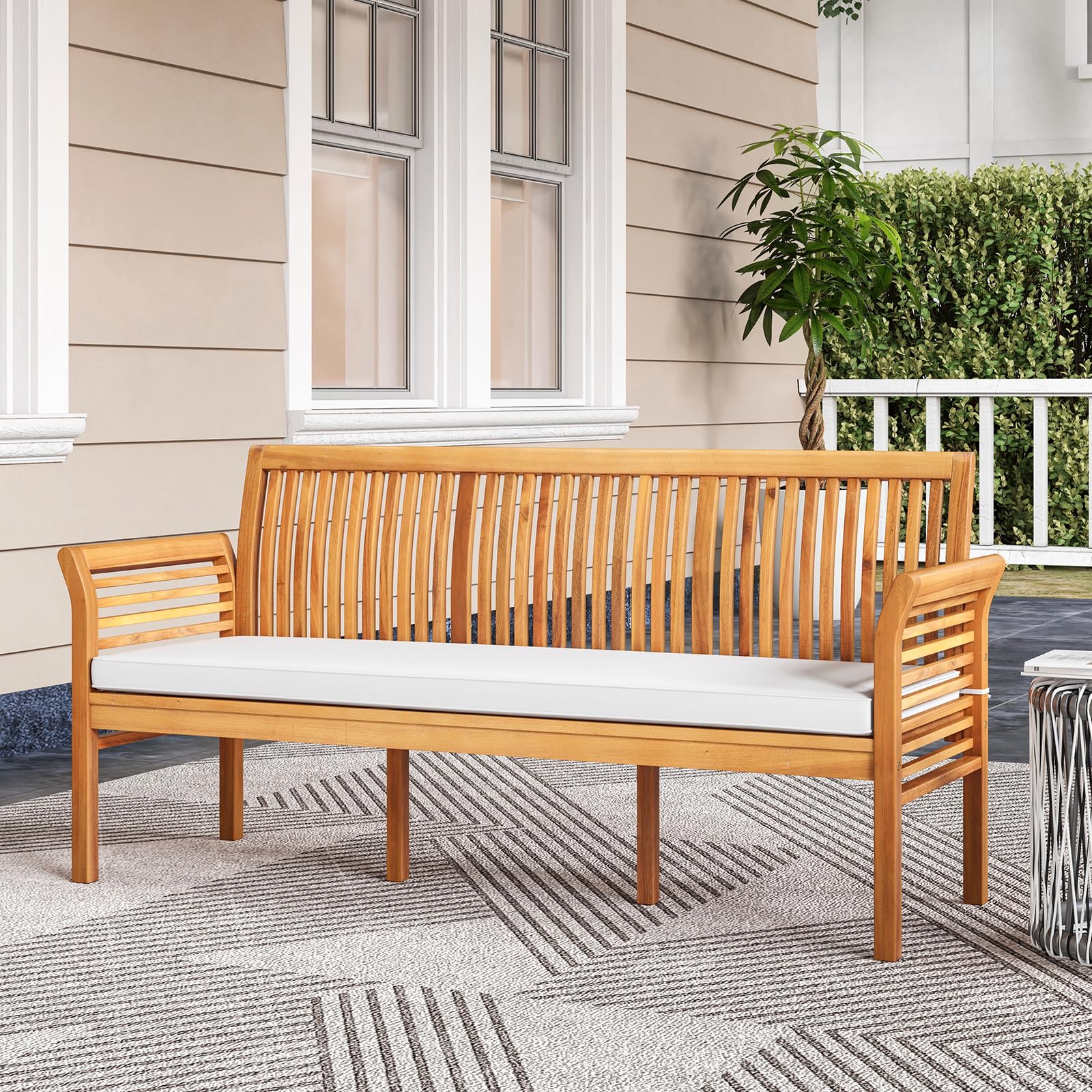 62.5’’ Outdoor Bench Acacia Wood - 3-Person Patio Bench w/Backrest