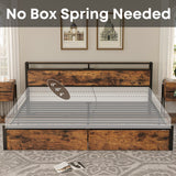 King Bed Frame with Storage Headboard, Platform Bed with Drawers and Charging Station,