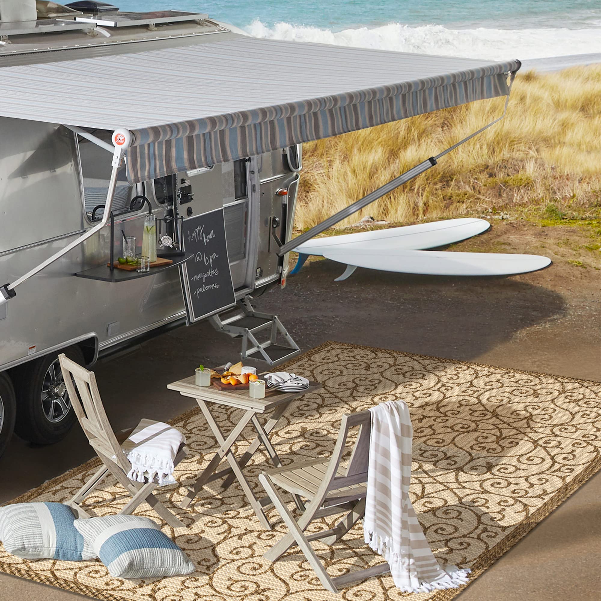 SMB107B-8 Madrid Vintage Filigree Textured Weave Indoor/Outdoor Beige/Brown 8 ft. x 10