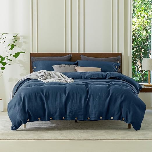 100% Pure Linen Duvet Cover Set Queen Size90X90Inch 3pcs (1 Duvet Cover