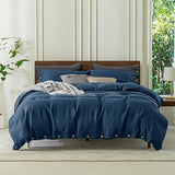 100% Pure Linen Duvet Cover Set Queen Size90X90Inch 3pcs (1 Duvet Cover