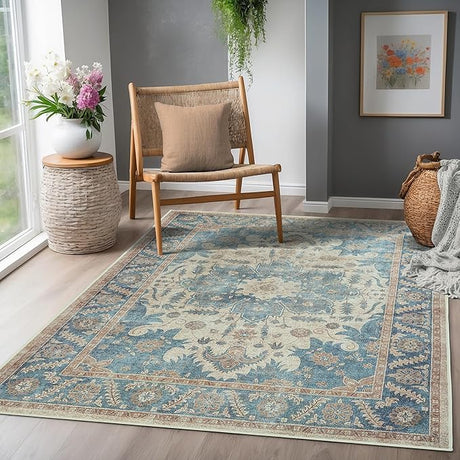 Machine Washable 2'6x6'6 Area Rug with Non Slip Backing for Living Room, Bedroom