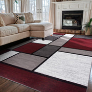 Modern Geometric Red Area Rug 5'3" x 7'3" - Non-Shedding