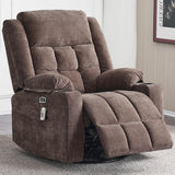 Ketaiyou Power Swivel Rocker Recliner Massage Chair, USB and Type-C Ports, Electric Recliner Glider Reading Chairs Living Room, Upholstered Soft Fabric Reclining Sofa Chair (Fabric Coffee)