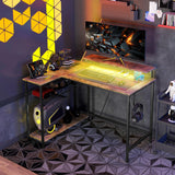42" L Shaped Gaming Desk with LED Lights, Power Outlet