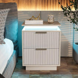 Nightstand with LED Light, Night Stand with Drawers, White Bedside Table