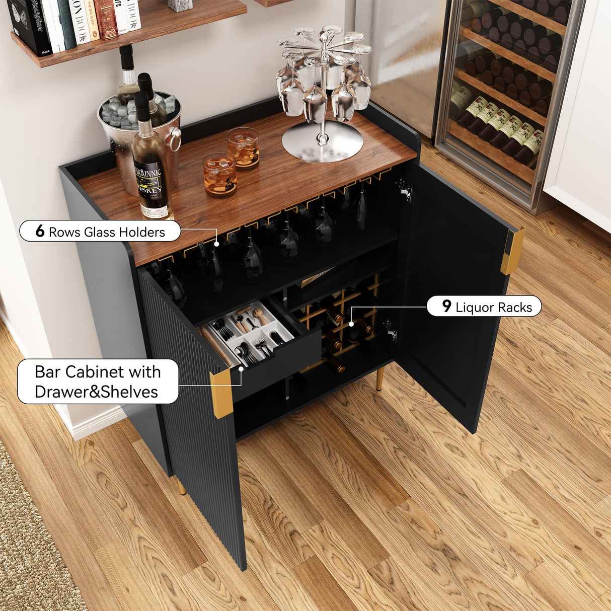 Sideboard Buffet Cabinet with Fluted Texture, Modern Coffee Bar Cabinet