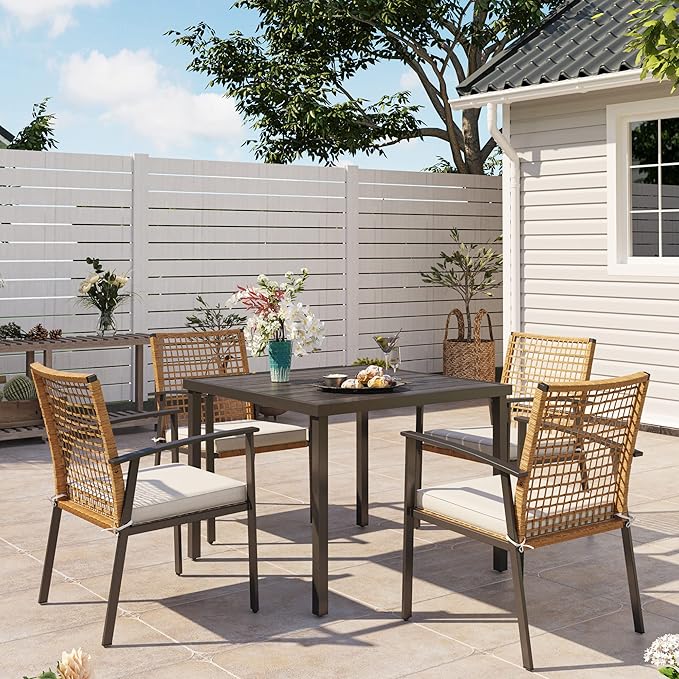 7 Pieces Patio Dining Set, Outdoor Furniture Set of 6 Swivel Chairs