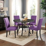 Biony Espresso Wood Dining Set with Blue Nailhead Chairs