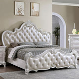 Agatha Traditional Wood Queen Bed Frame with Tufted Leatherette Headboard