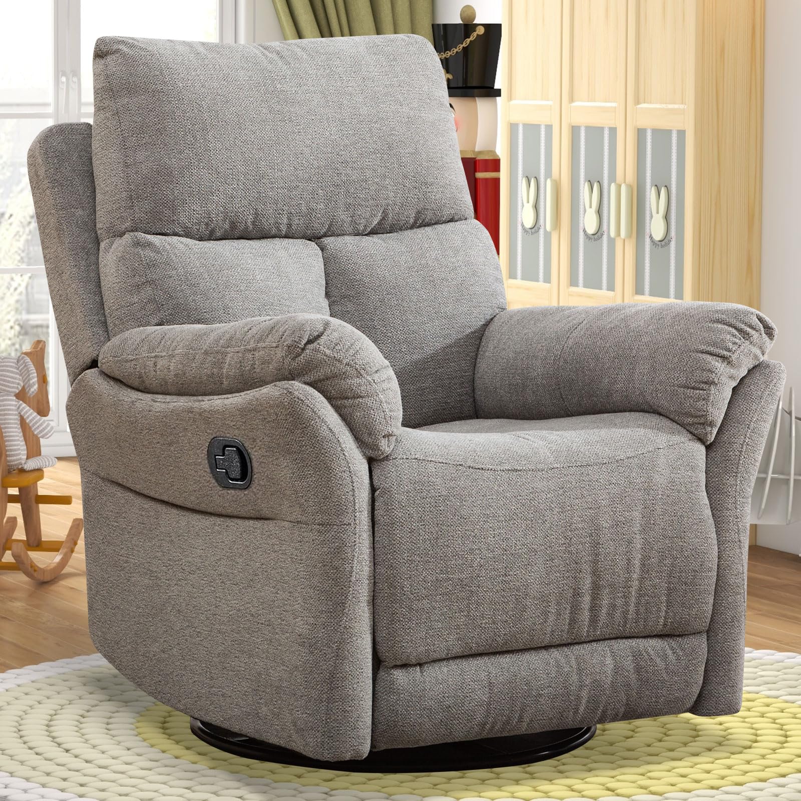 RelaxGlide Silver Manual Swivel Rocker Recliner Chair with Wing Back Design