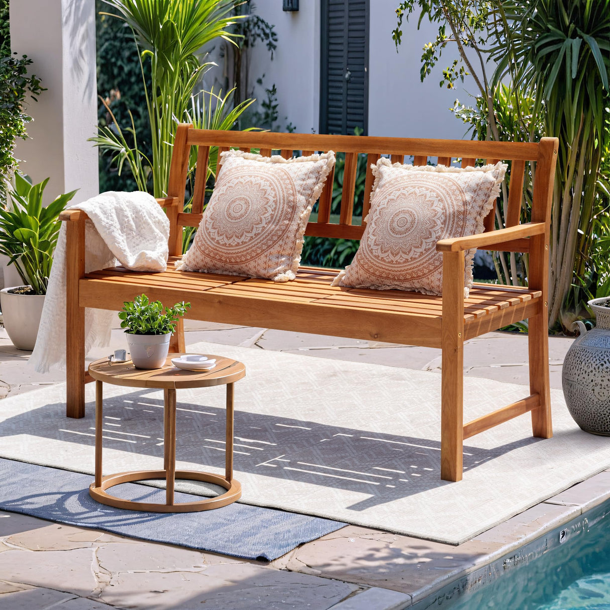 Outdoor Bench, 2-Person Garden Bench, Patio Wood Bench Outdoor Loveseat