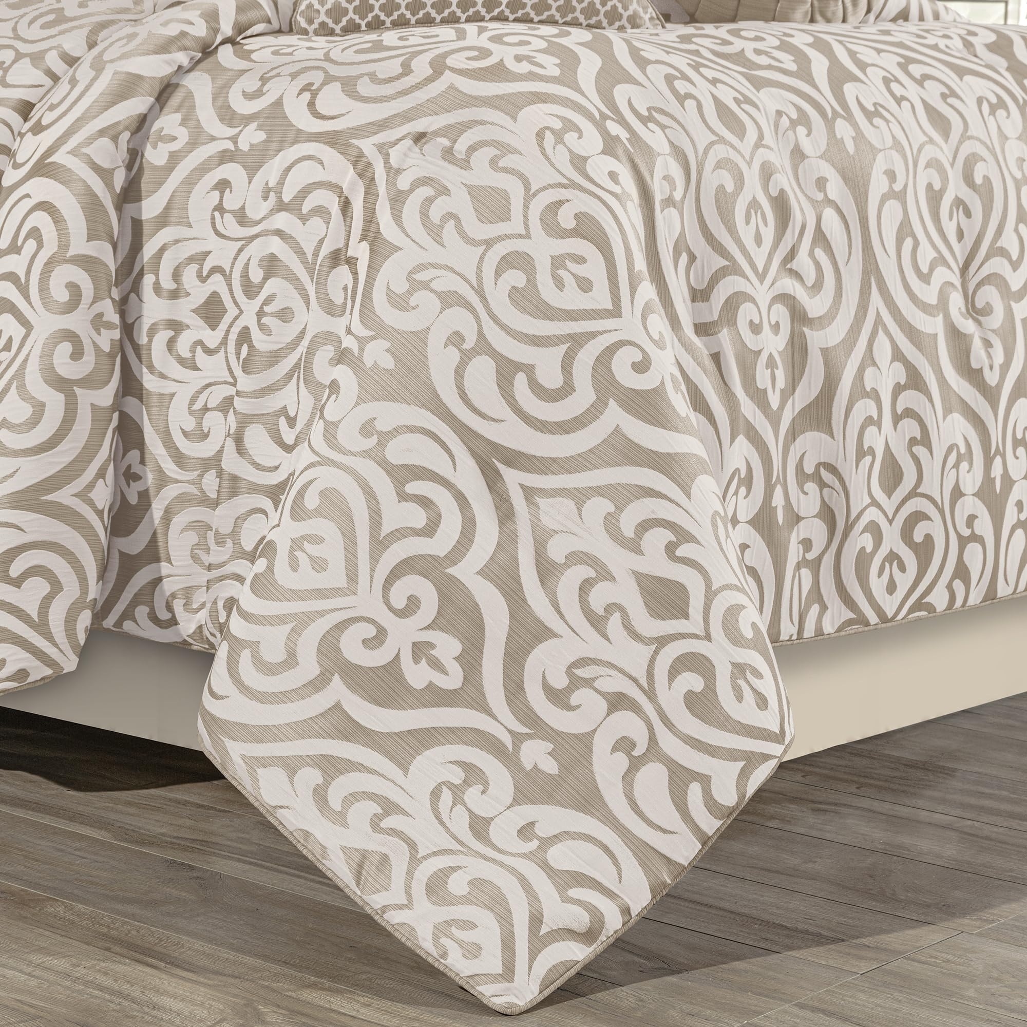 9-Piece Jacquard Comforter Set - Luxury Damask Bedding King Size (Taupe Beige)