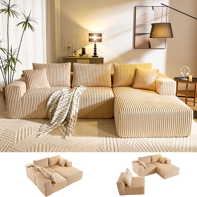 Modular Sectional Sofa with L-Shape Chaise, Cloud Sofa Living Room Bedroom Upholstered