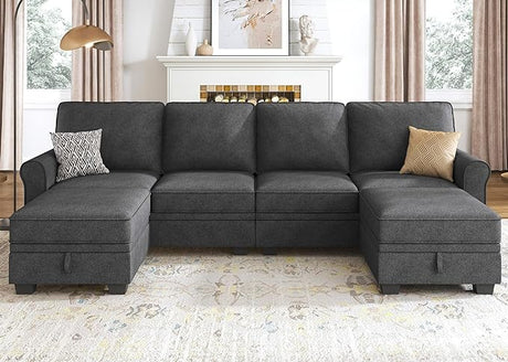 Sectional Sofa with Storage Seat Velvet U Shaped Sectional Couch with Reversible Chaise