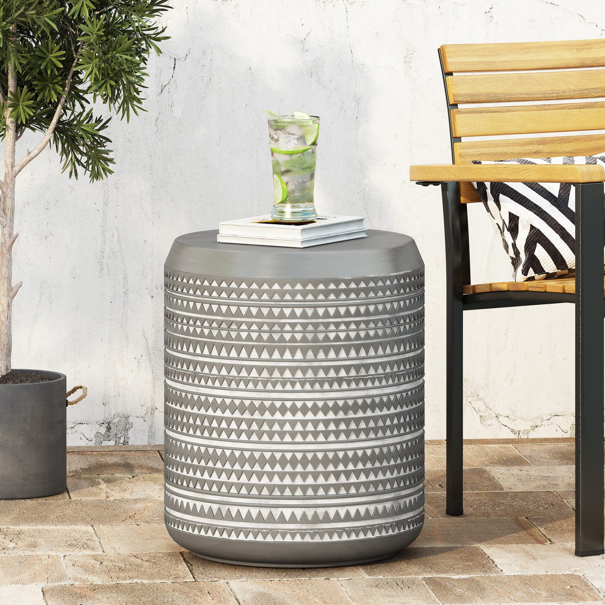 Ardson End Table, Concrete + White