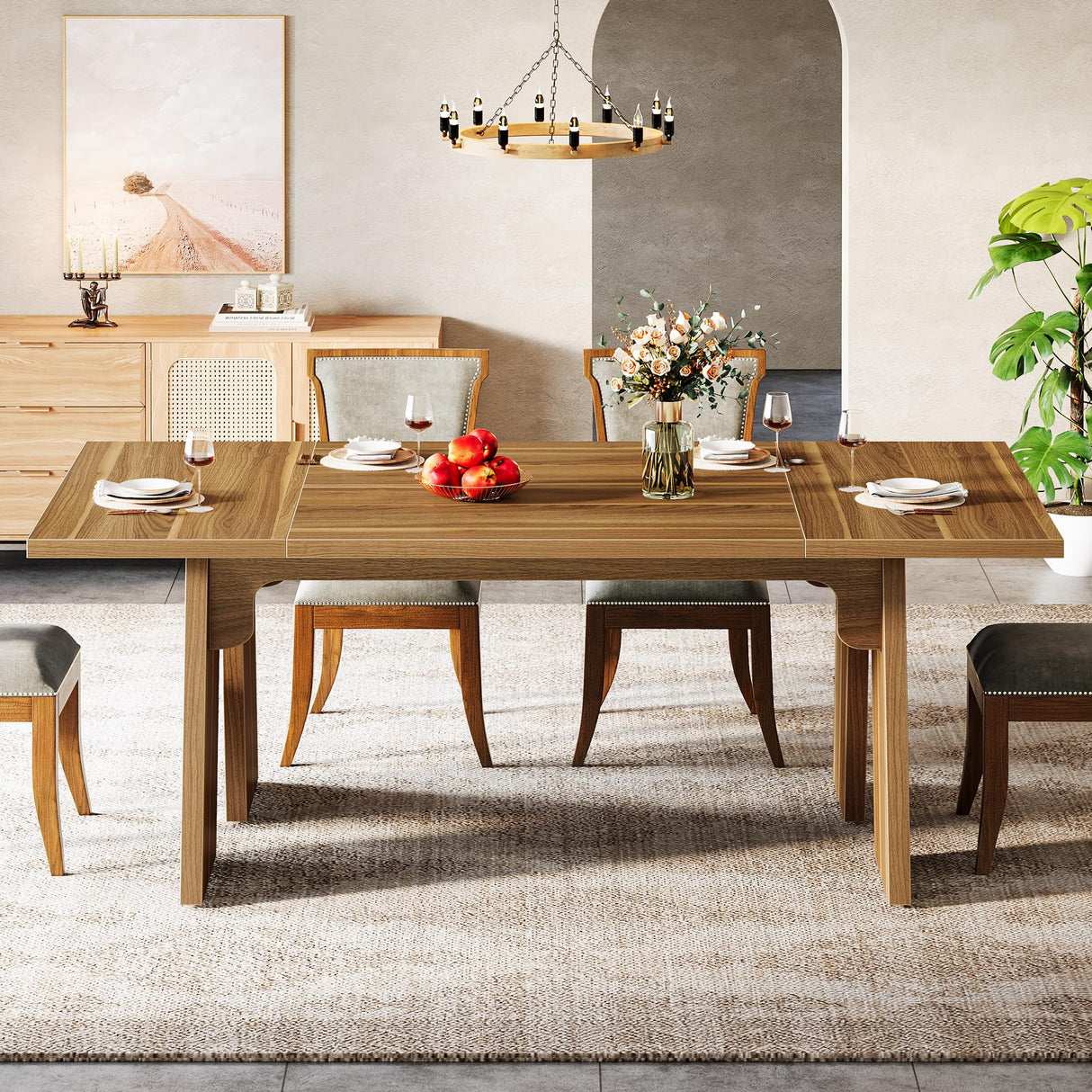 Large Dining Table for 6 People, Farmhouse Dinner Table, Rectangular Dining Table