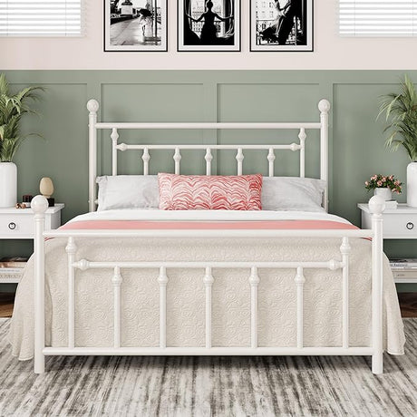 14 Inch Queen Size Metal Platform Bed Frame with Victorian Vintage