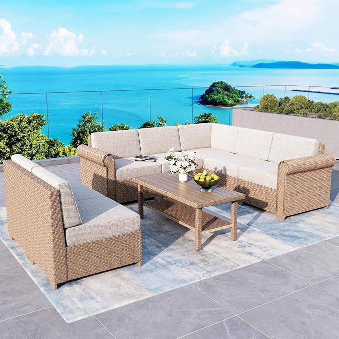 Patio Rattan loveseat, 2-Seat Wicker Rattan Sofa with 5.5" Thick Waterproof Cushions