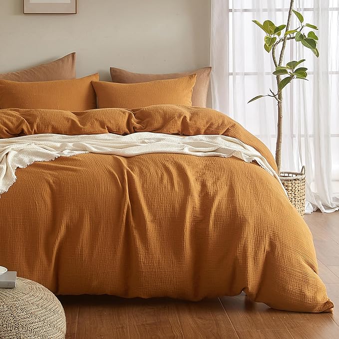 Muslin Duvet Cover Queen Size, 100% Washed Cotton Duvet Cover Set