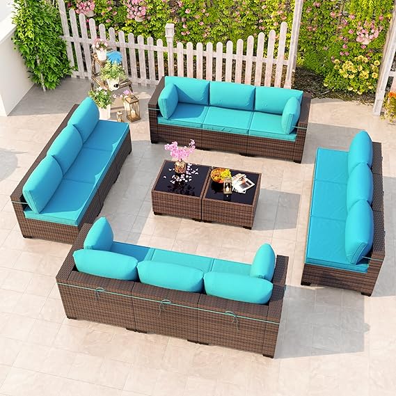 Outdoor Patio Furniture Set 6 Pieces Sectional Rattan Sofa Set Brown PE Rattan Wicker