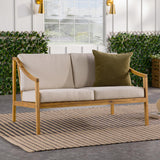 Modern Solid Wood Curved-Arm Cushioned Outdoor Loveseat, 50 Inch, Natural