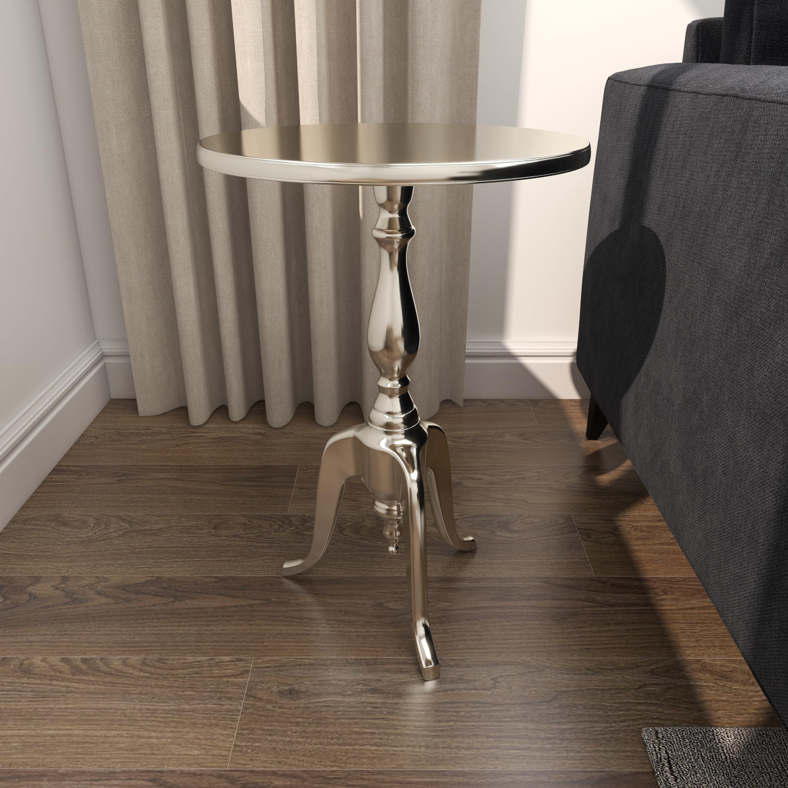 Aluminum Metal Side Accent Small End Table, 15" x 15" x 22", Silver