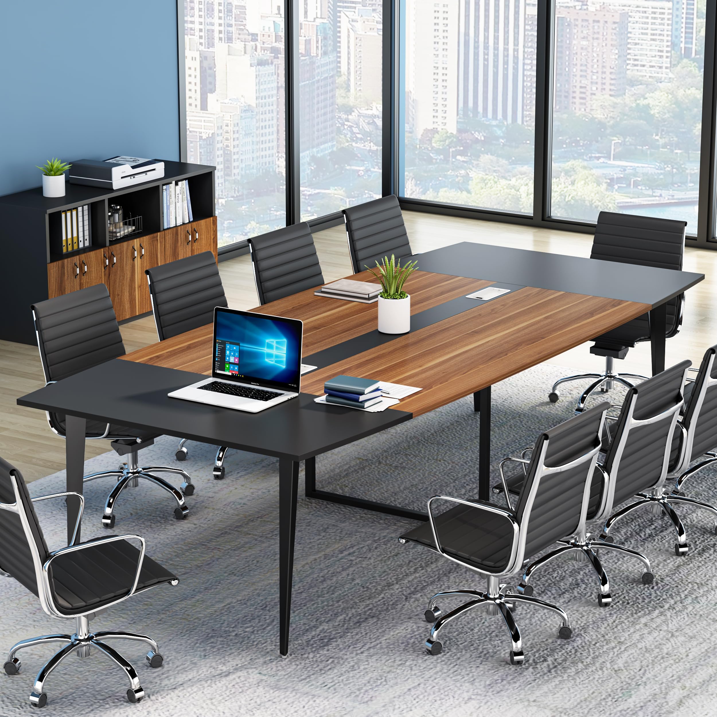 8FT Conference Table, 94.48L x 47.24W x 29.52H Inches Boat Shaped Meeting Table