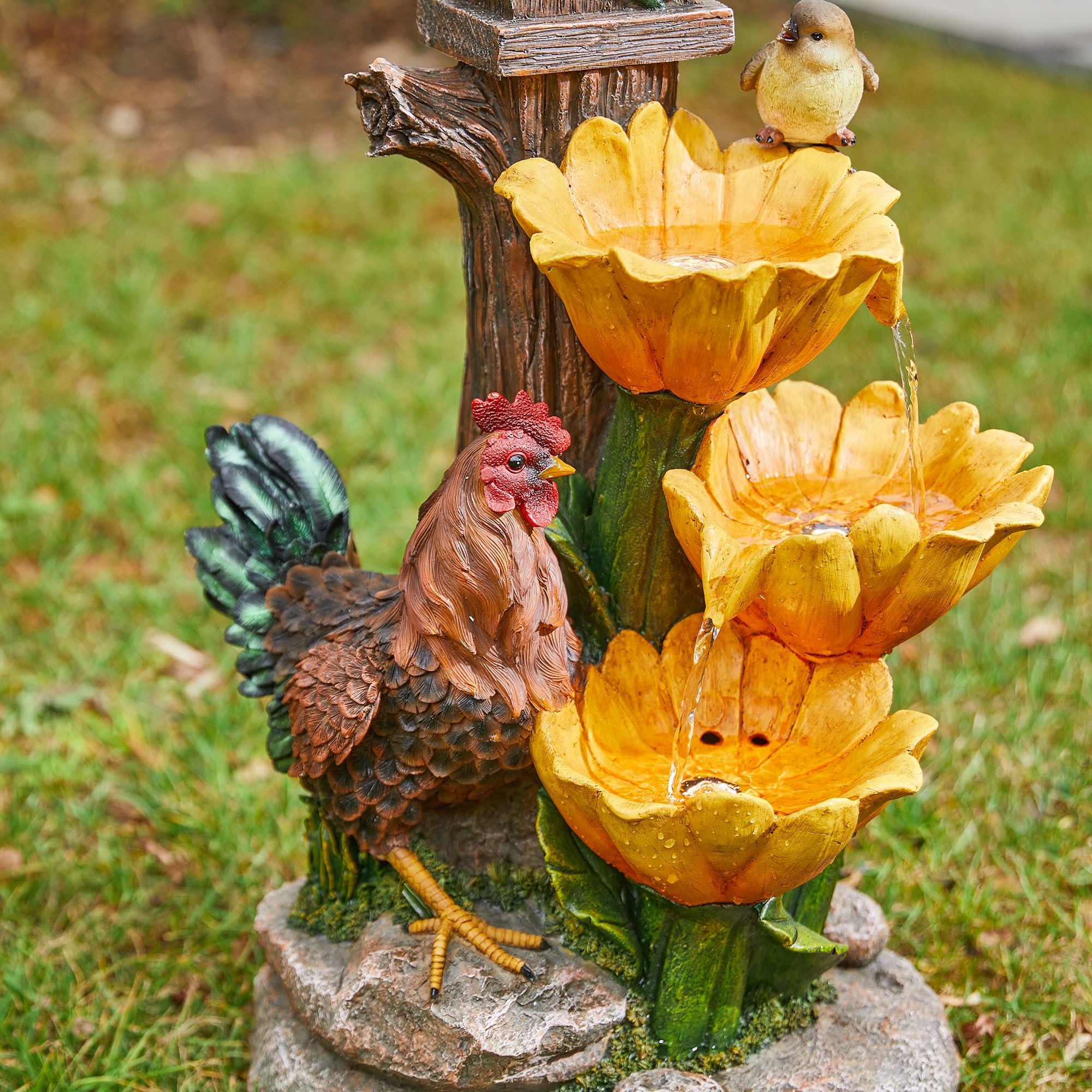 Farmhouse Sunflowers and Birdhouse Fountain Polyresin Outdoor Decoration
