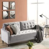 Benton Sofa Couch, Grid Tufted Cushions, Easy, Tool-Free Assembly, Stone Grey