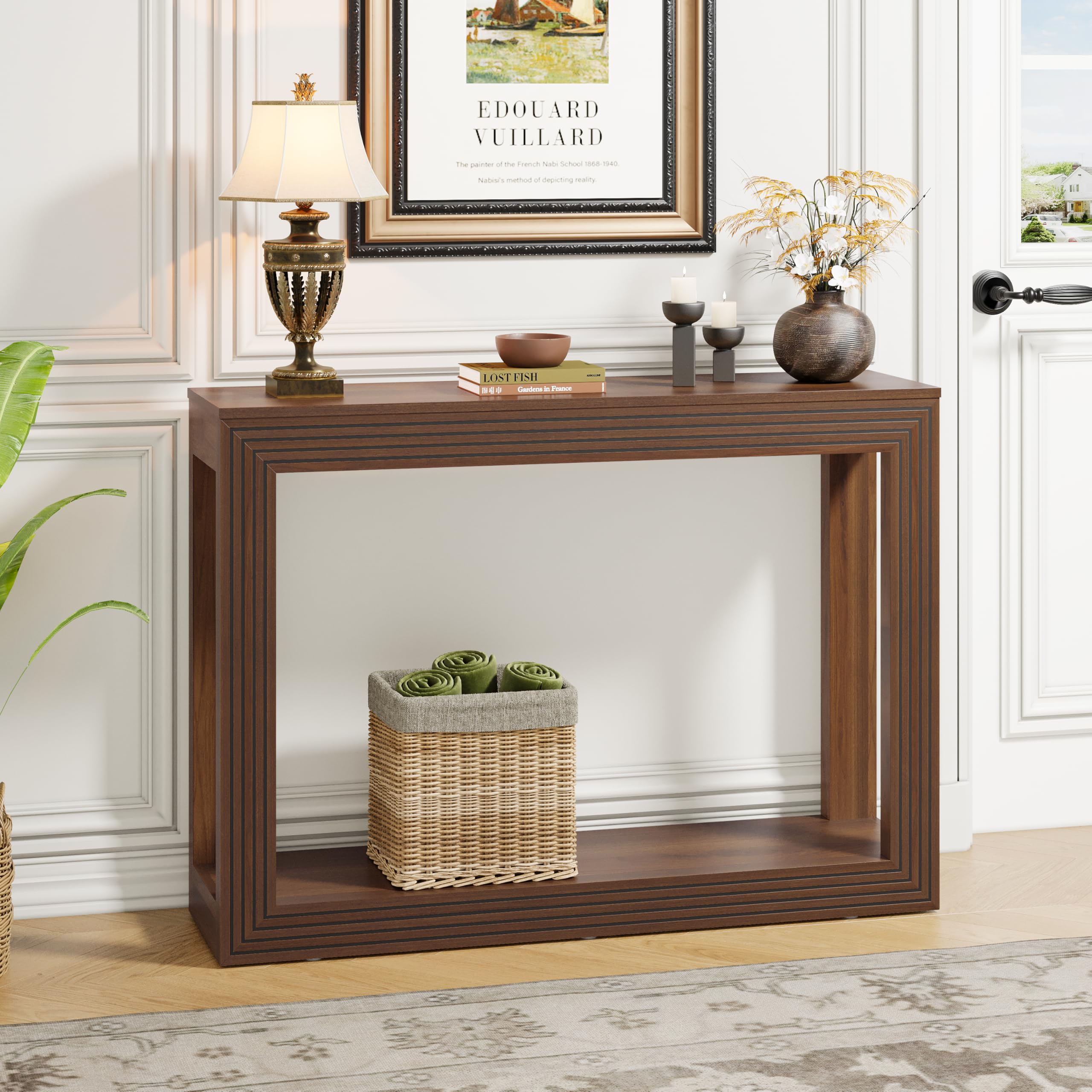 Fluted Entryway Console Table with Storage Shelf