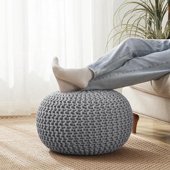 Foot Rest Stuffed – 20” Diameter x 14” Tall Cozy Floor Pouf for Living Room, Bedroom,