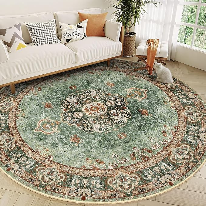 8x10 Area Rugs Washable,Green Rug for Living Room Bedroom Dining Room,Large Boho