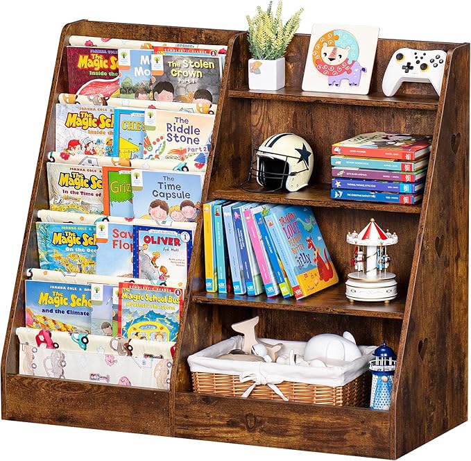 4 Tier Kids Bookshelf and Storage Organizer, Five Layer Sling Children Bookcase, Baby