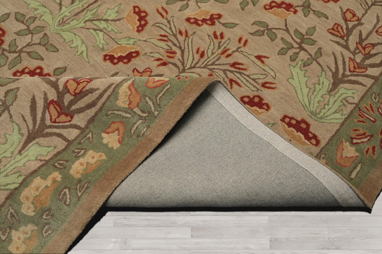 10x14 Handmade Wool Area Rug - Floral Beige & Sage